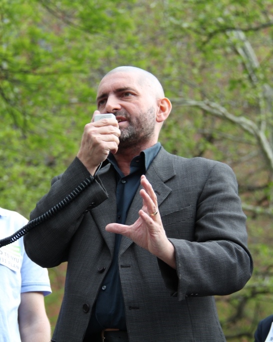 NYU Professor Patrick Deer speaking on behalf of NYU FASP at a rally in Washington 