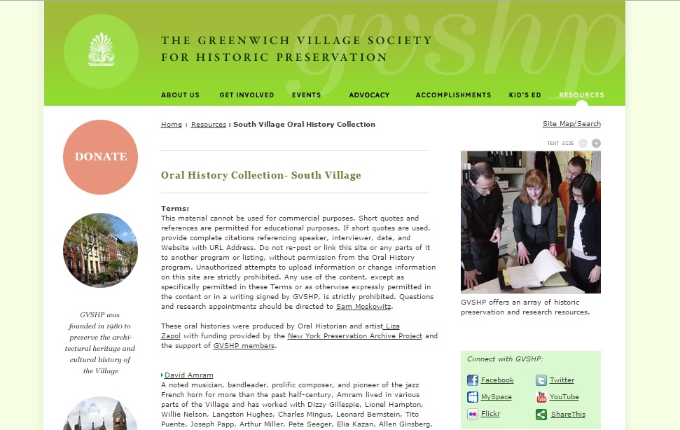 GVSHP Oral History Collection- South Village page.