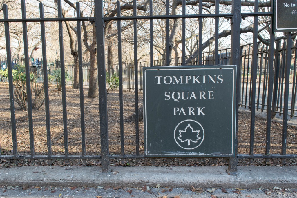 Tompkins Square Park sign. Photo courtesy of ashleychow.com.