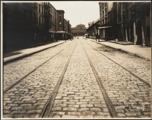 Wurst Bros., Fulton Street and Greenwich Street, looking west. 1912. From the Collections of the Museum of the City of New York.