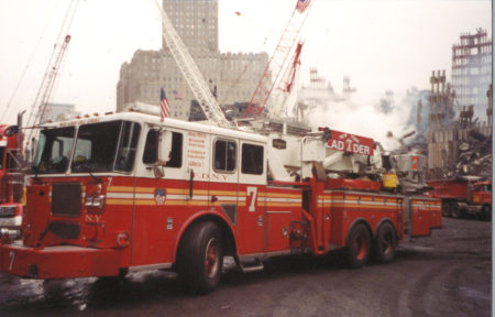 Ladder 7 from East 29th Street on West Street 140 Liberty in background