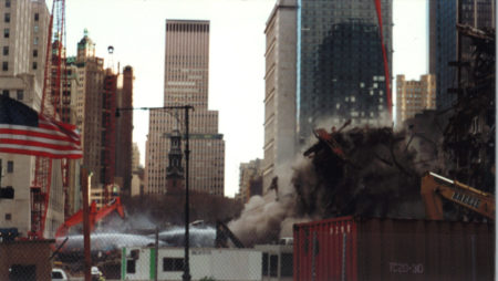 Smoke Rising over Ground Zero with St. Paul_s Spire and the Western Electric Building in the Background