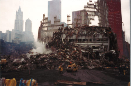 Work Continuing Around Falling Debris from WTC Structure