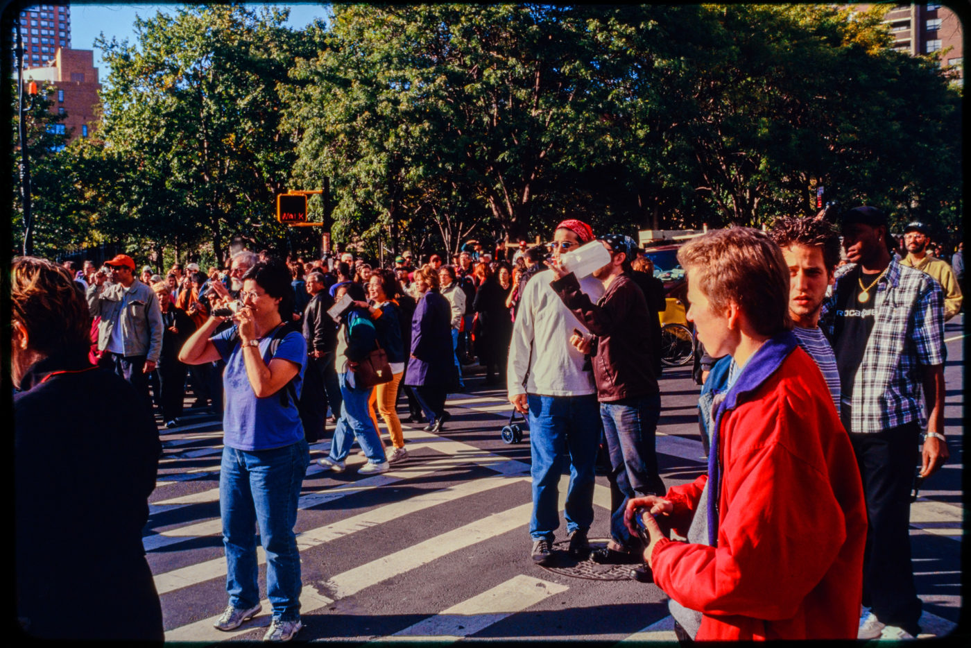 New Yorkers and Pedestrians in Road Near Chambers and Hudson Streets.jpg