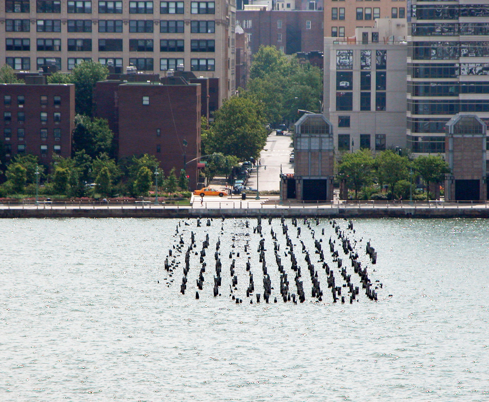 View up Morton Street showing pilings from former pier, as viewed from