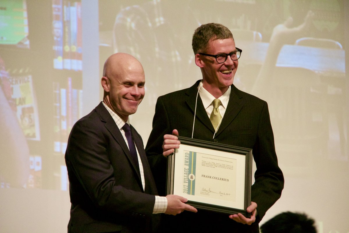 Frank Collerius accepts a 2017 Village Award