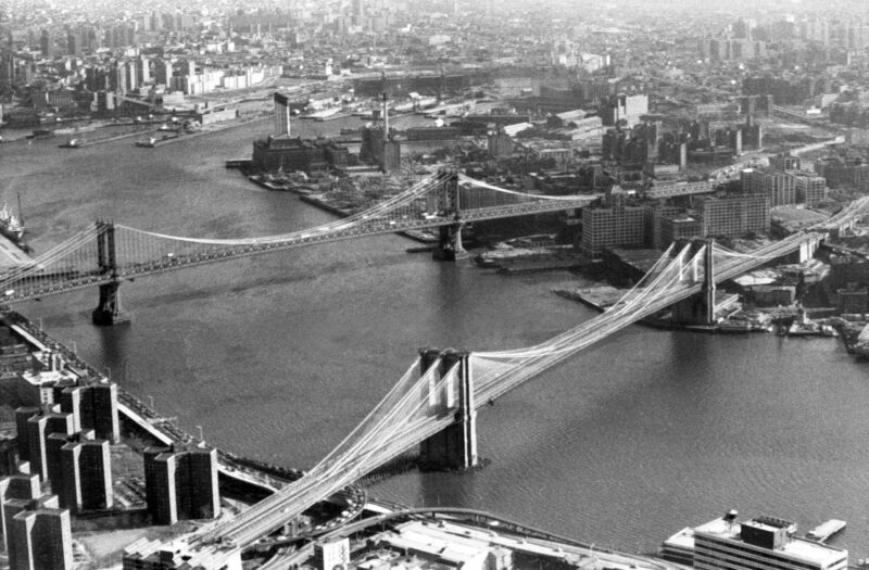 Brooklyn and Manhattan Bridges and the Brooklyn Waterfront as seen from